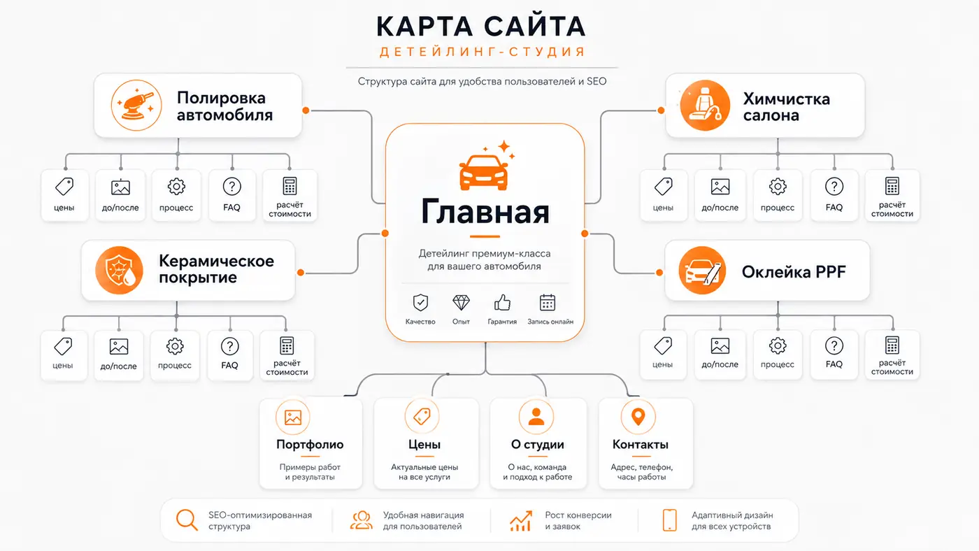 Как выбрать лендинг или многостраничный сайт для детейлинг-студии
