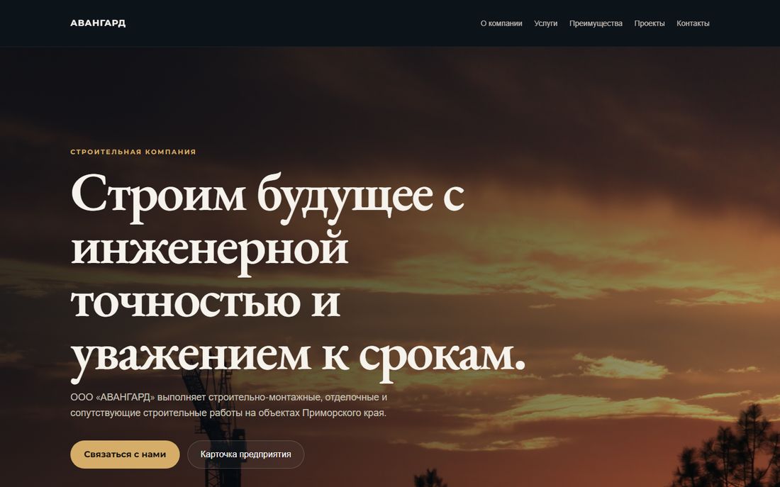 Первый экран сайта на большом экране
