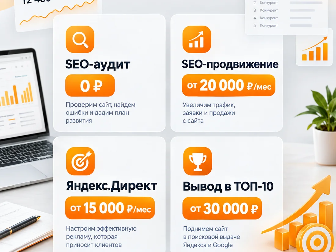 Фото объявления с прайсом SEO-услуг по отдельным работам