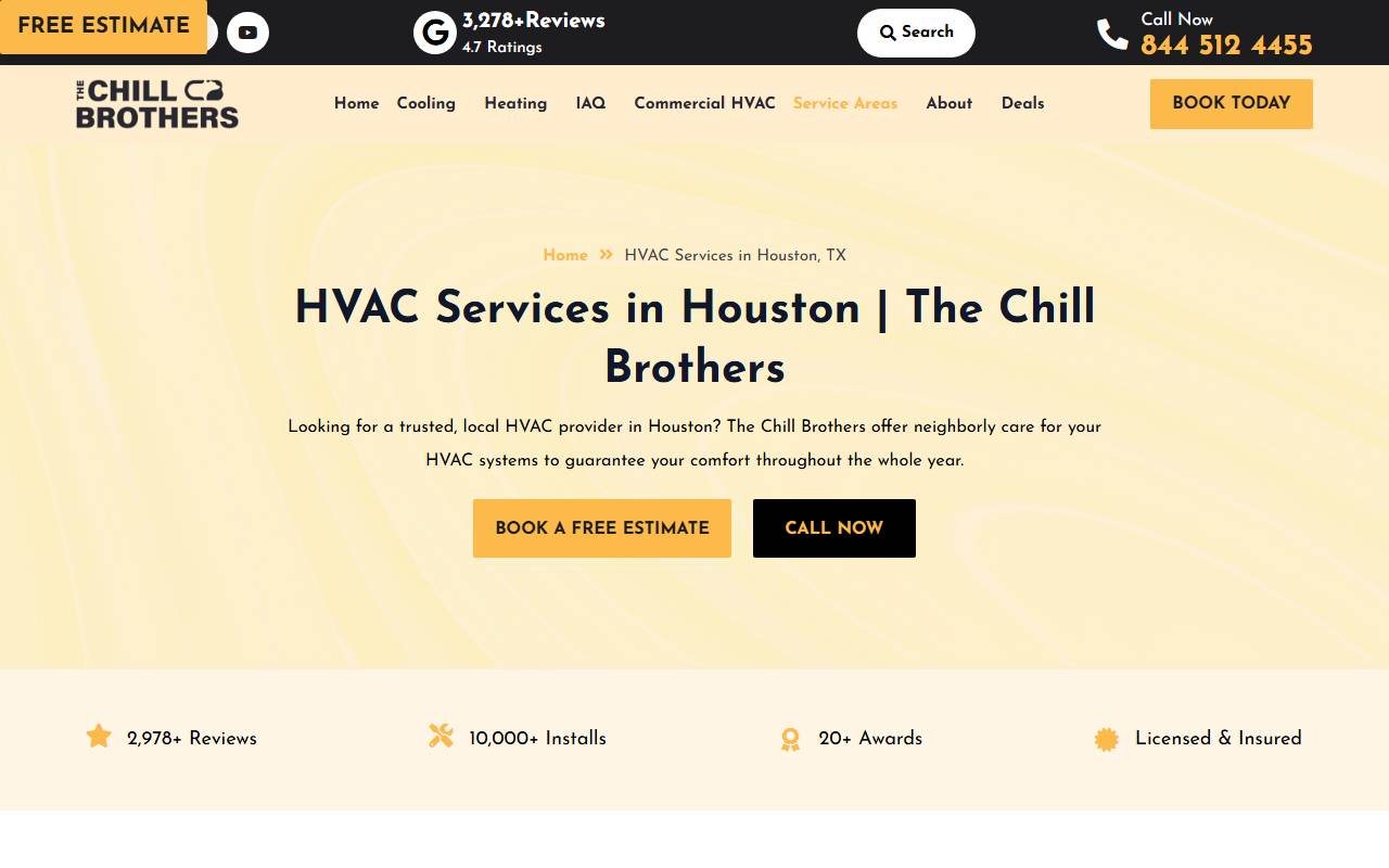 Страница конкурента Chill Brothers «HVAC Services in Houston, TX» — эталон страницы город плюс услуга