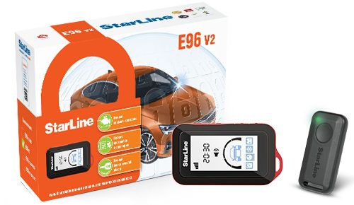 Рекламная картинка товара StarLine E96 V2 — упаковка и брелок