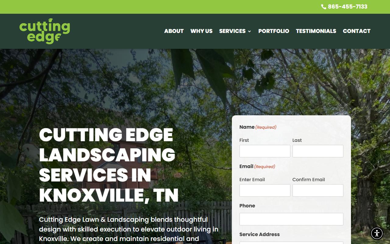 Главная thecuttingedgeknoxville.com — самый быстрый сайт четвёрки, 2,4 с и 1,09 МБ