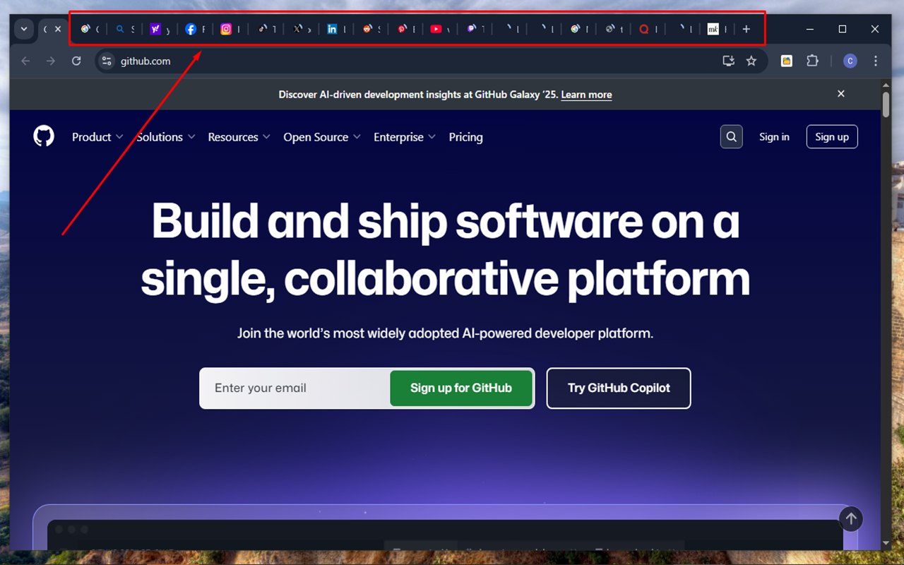 Раскрытый popup расширения на странице GitHub — карточка Consolidate tabs into one column с описанием и кнопкой Go