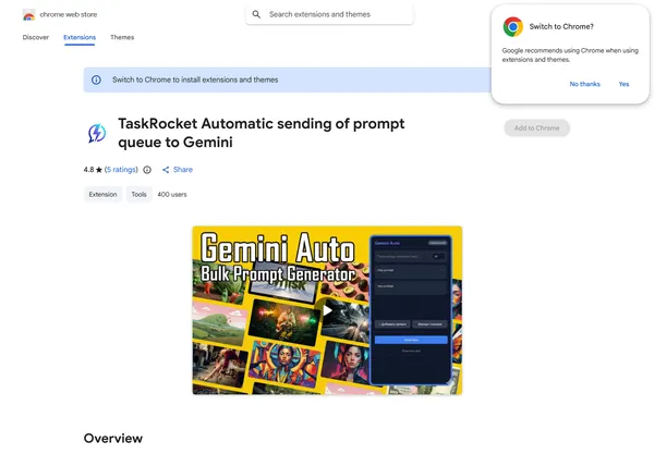 Первый экран страницы TaskRocket Automator в Chrome Web Store