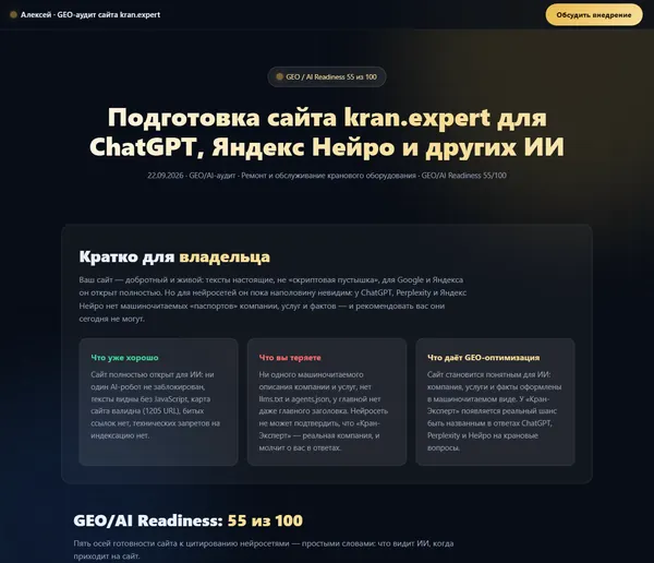 Обложка GEO-аудита kran.expert