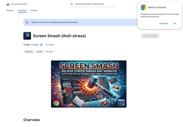 Первый экран страницы Screen Smash в Chrome Web Store