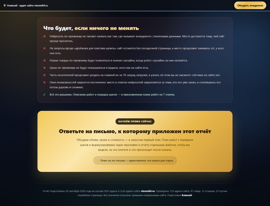 Заключительный раздел отчёта с последствиями бездействия и подписью об авторе