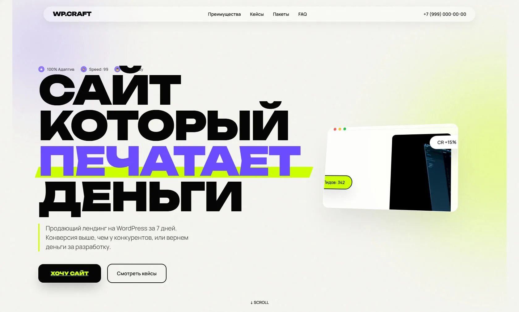 Пример лендинга из портфолио WEB CRAFT, работа 6